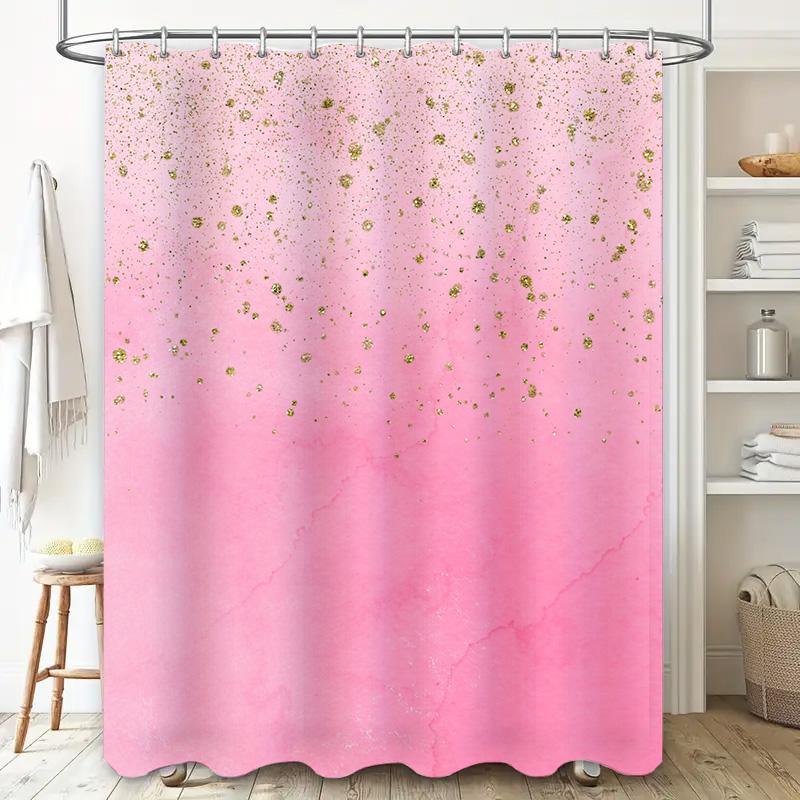 Luxury Gradient Pink Gold Foil Shower Curtain Waterproof Decorative Bath Room Home Decoration Size Customizable