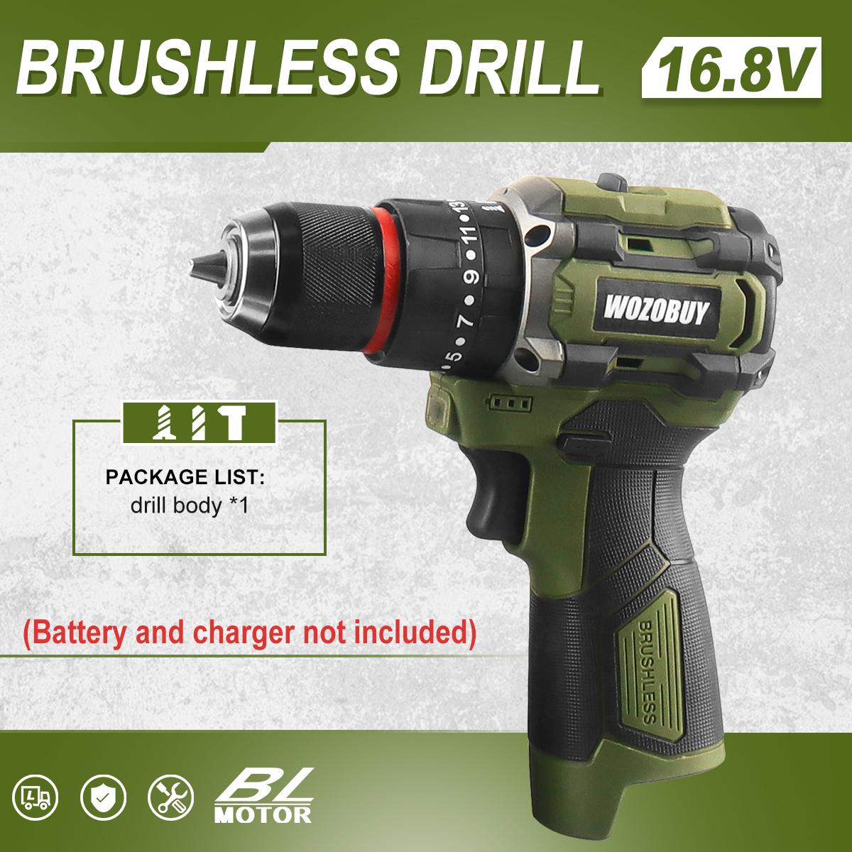 

WOZOBUY 16.8V/21V аккумуляторная дрель, 10MM 3/8 быстрозажимной патрон, 25X3 муфта, 1.3Ah литий-ионный аккумулятор