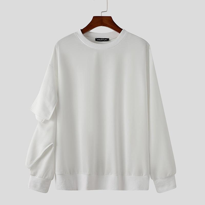 INCERUN Pánské mikiny s dlouhým rukávem s dlouhým rukávem, jednobarevné, jednobarevné svetry s kulatým výstřihem