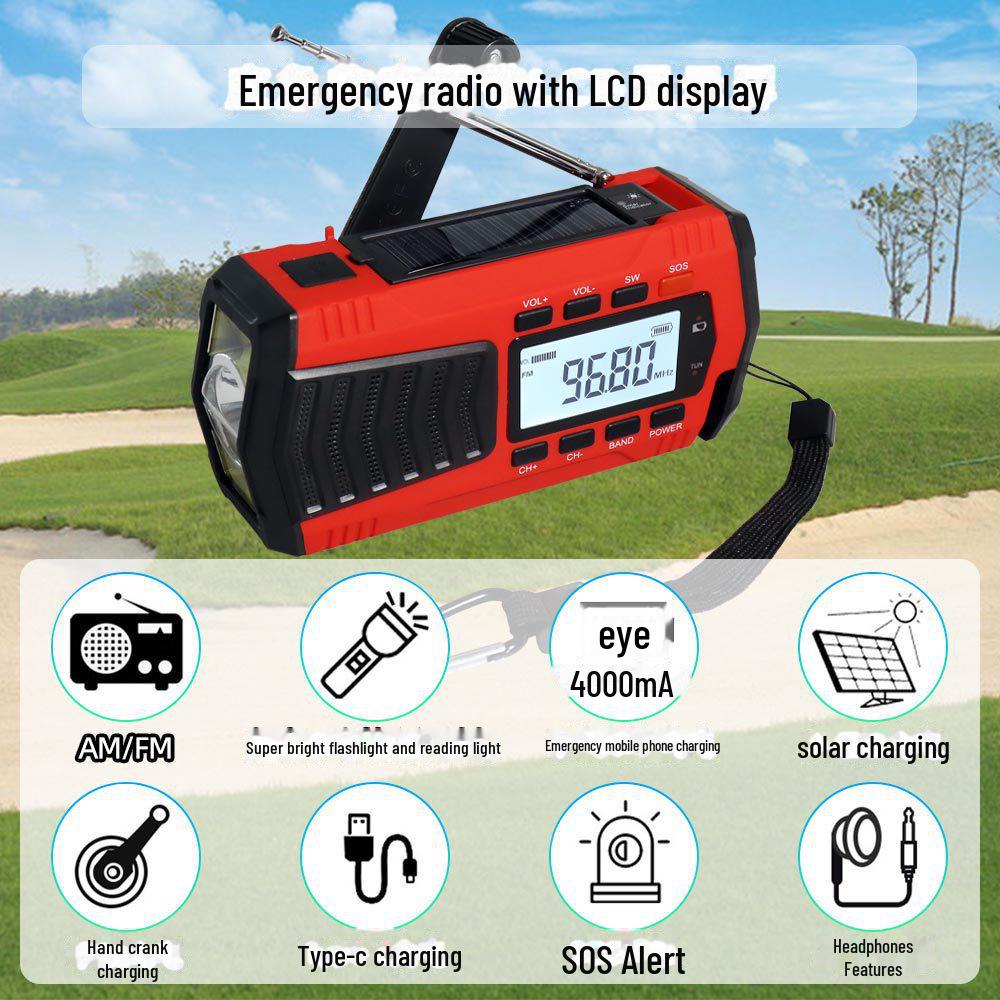 4000mAh Solar Hand-Crank Emergency Radio & LED Flashlight for Camping