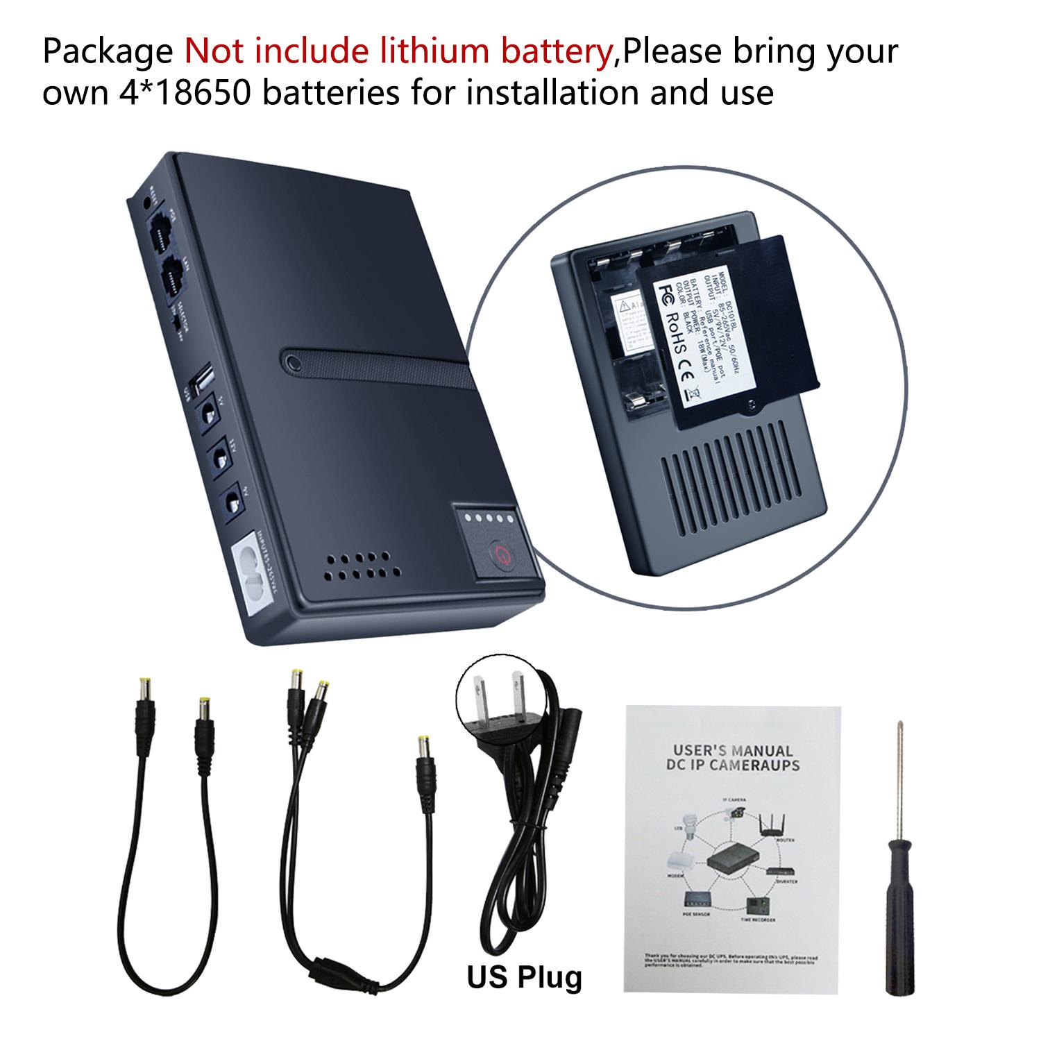 

Резервный аккумулятор UPS 5 В 9 В 12 В 2 А 15 В 24 В 1 А выходной источник бесперебойного питания для IP-камеры Wi-Fi чёрный