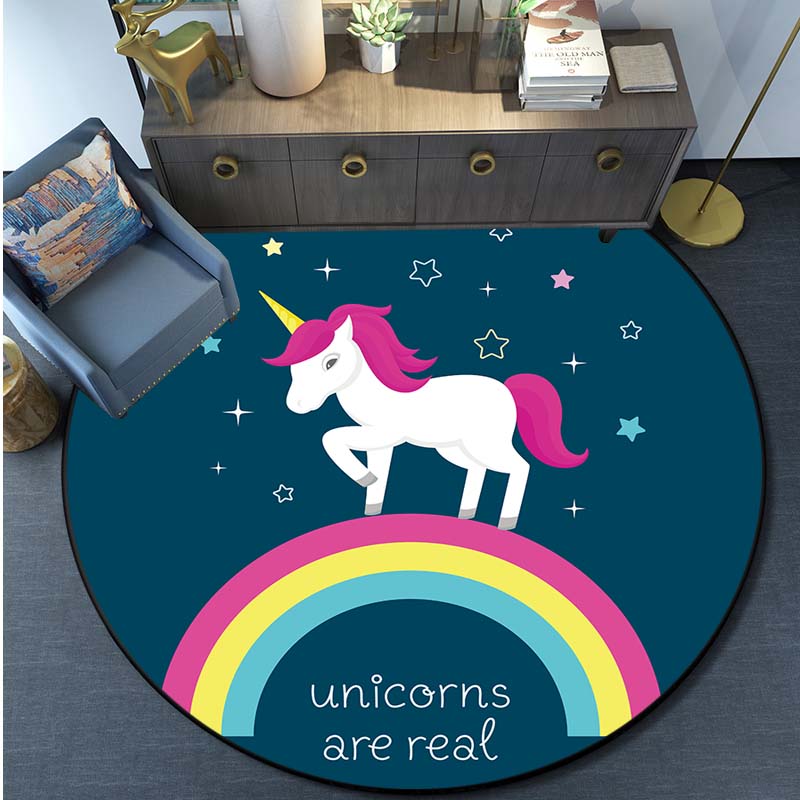 Mermaid Unicorn Print Rug Cartoon Round Rug Kitchen Bedroom Rug Kids Room Play Mat Kids Play Mat Home Decor