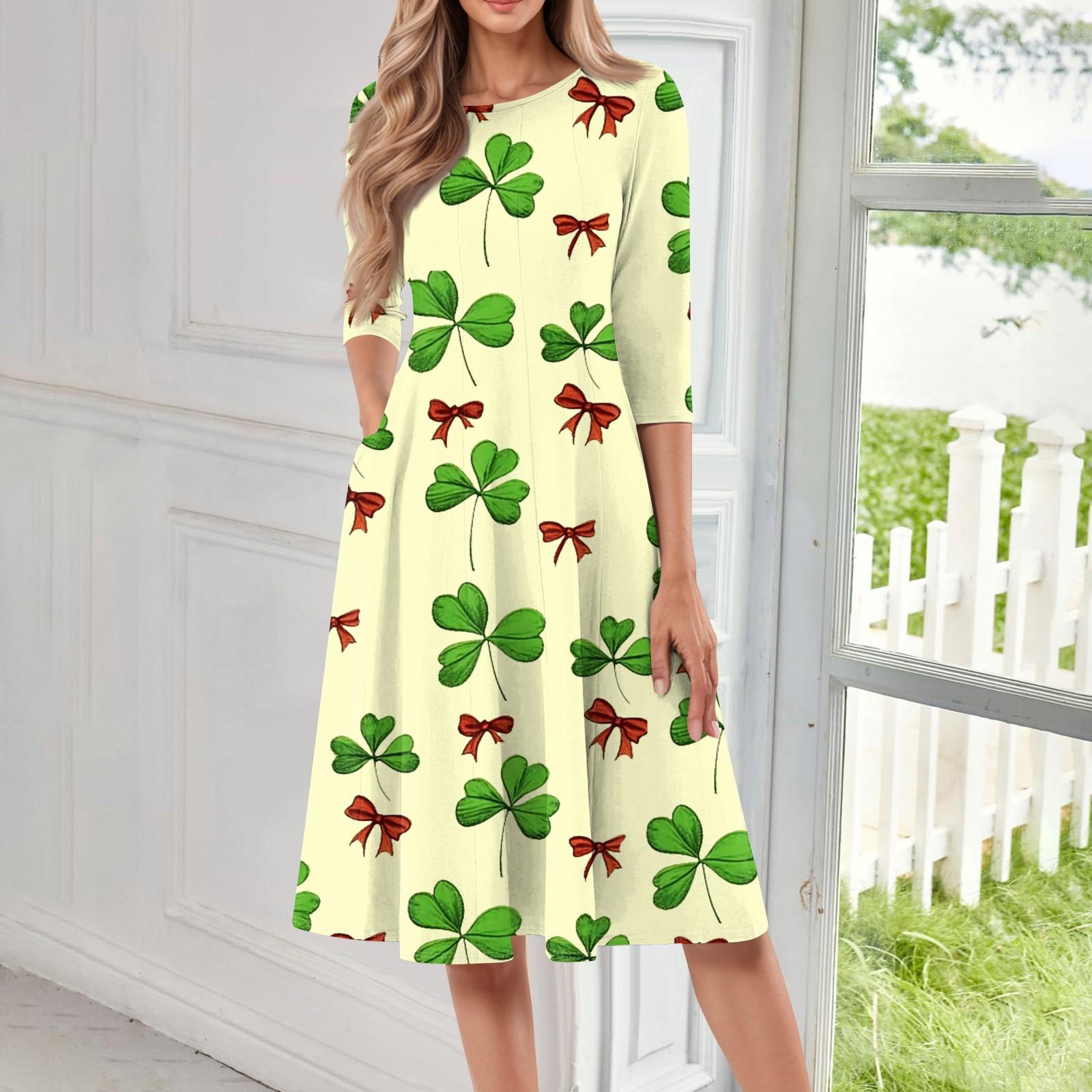 

Женское модное повседневное платье средней длины с круглым вырезом и рукавом семь четвертей L