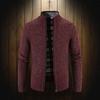 Homens outono inverno casaco gola de malha cor sólida grosso cardigan elástico mangas compridas fechamento com zíper macio masculino camisola jaqueta