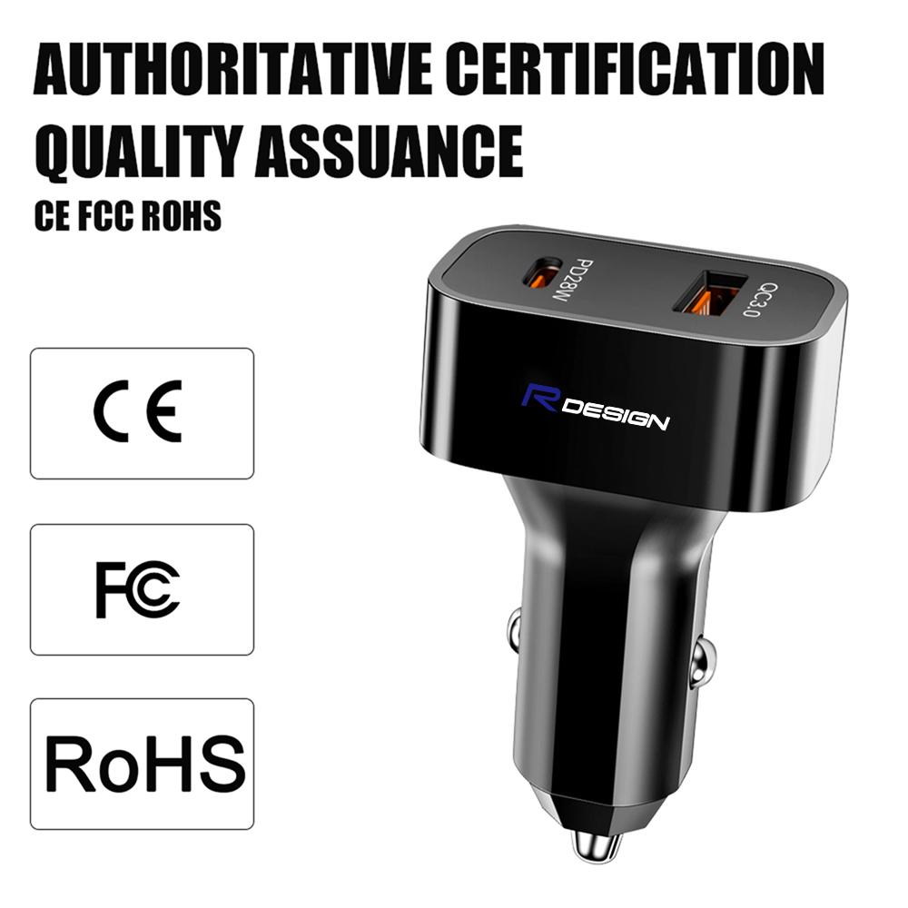For Volvo V40 V50 S40 S80 XC60 S60 XC40 V90 XC60 S90 RDESIGN Car Charger Retractable Type C Ports USB Auto Fast Charger Adapter