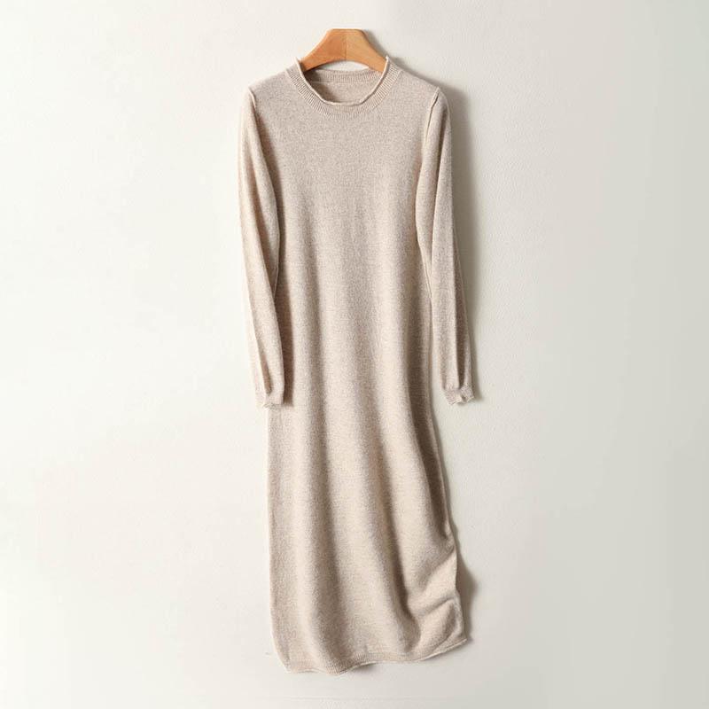 Women Sweater Dress 100% Wool MODERN NEW SAGA O-neck Knit Long Pullover Winter Jumpers Wool Long Dress Female