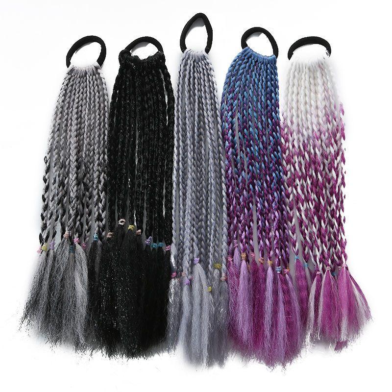 Children's Wig Dreadlocks Hair Accessories Bow Tie Style Colorful Braided Hair Ties Girls' Short Stage Cute Ombre Ponytail