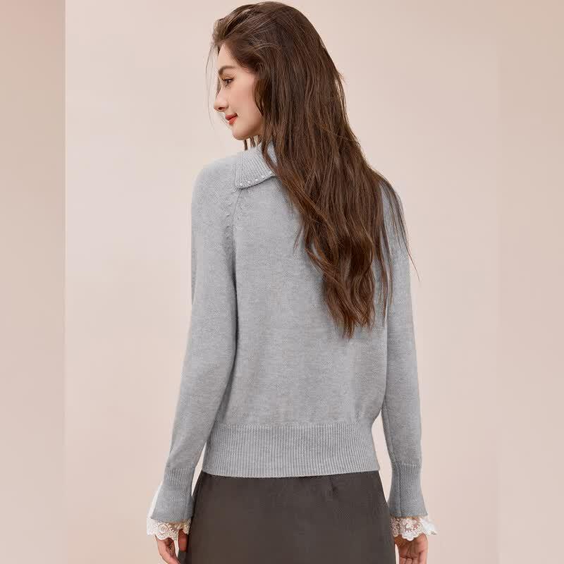 Women's French Elegant Pearl Floral Knit Sweater