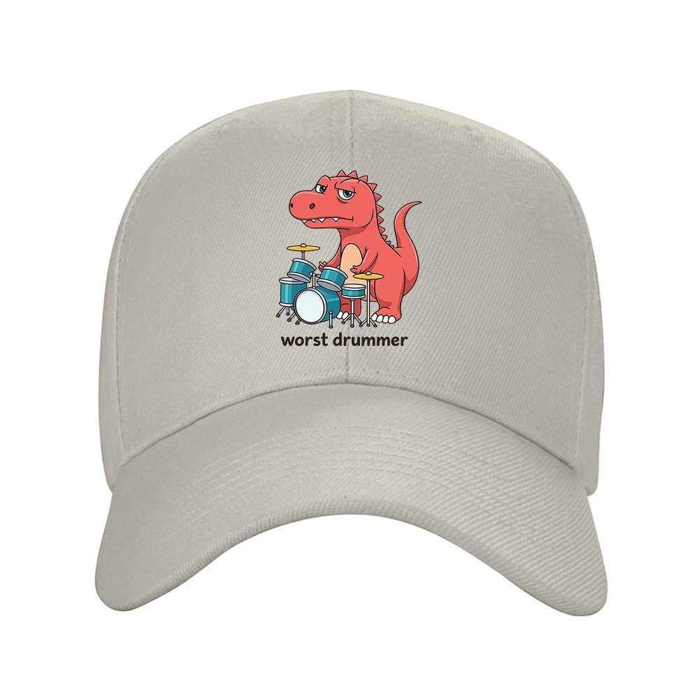 Funny Drummer Dinosaur Baseball Cap Adjustable Unisex Graphic Hat