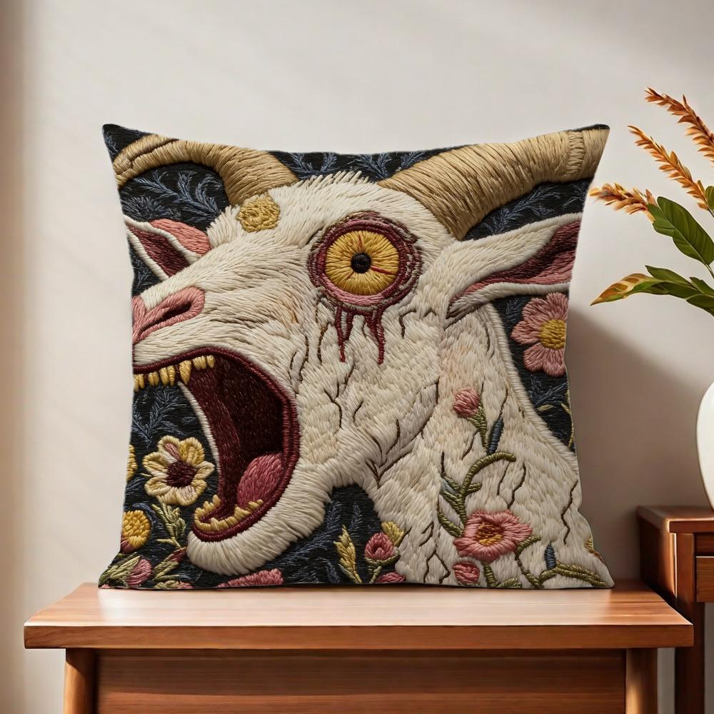 Spooky Goat Face 2D cute cushion cover For Pillow Printing Sofa Decoration Home Car Room Coffee Shop Office Nordic Simplicity