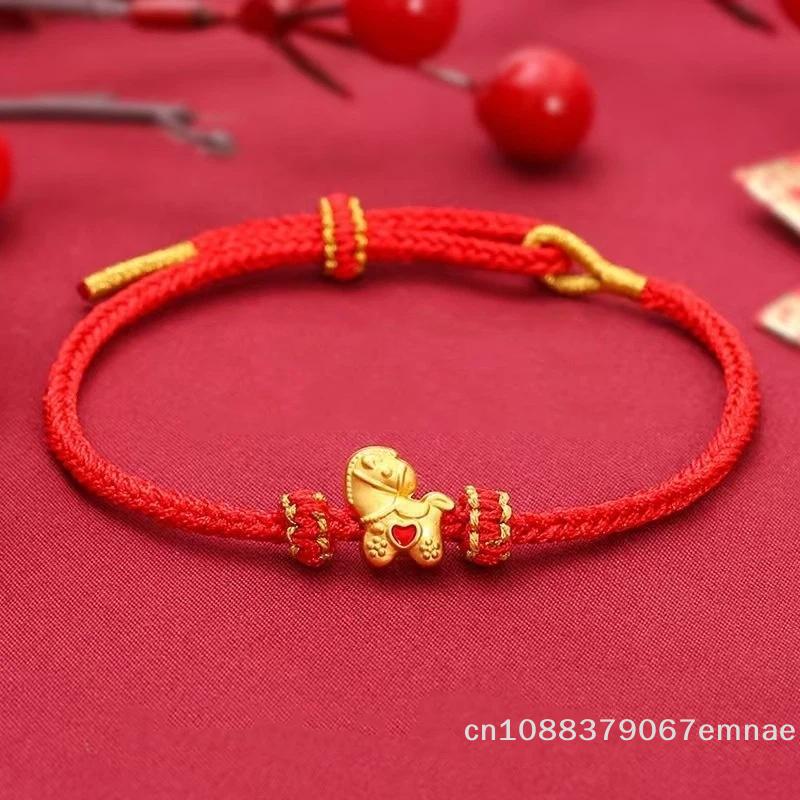 2026 New Year Zodiac Horse Chinese Style Lucky Braided Rope Bracelet Adjustable Red Thread String Blessing Jewelry