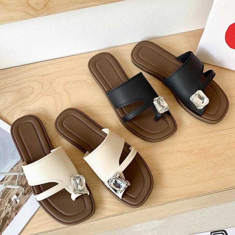 Simplistic Peep-Toe Flat Sandals - Versatile Casual Summer Toe-Loop Slippers