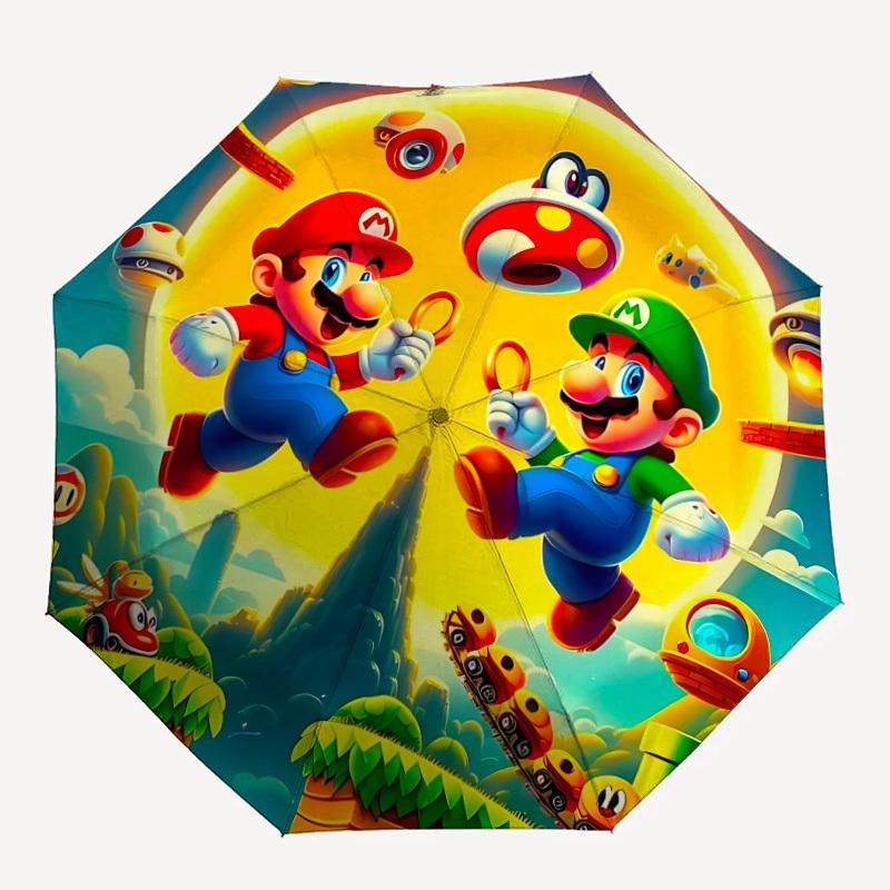 

1pc Mario Luigi Automatic Open/Close Folding Umbrella, Windproof 8-Rib Construction, Lightweight Travel Umbrella for Women/Men 48