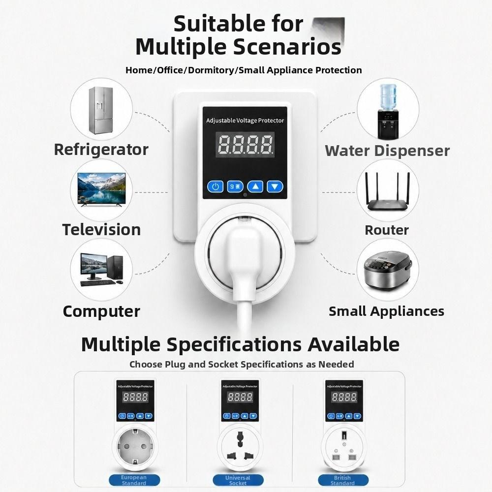 EU/UK Plug Automatic Voltage Protector Socket Over-Voltage Protection Controller Refrigerator