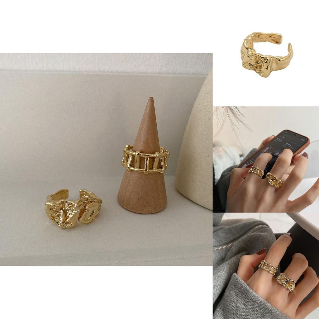 Elegant Korean Style Wrinkled Open Finger Ring For Women In Unique Geometric Design