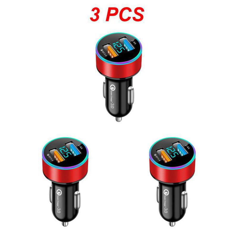 1/3PCS Car Cigarette Lighter Dual USB Phone Charger 12V-24V LED Display QC3.0 Fast Charging Aluminum Alloy Smartphone Auto