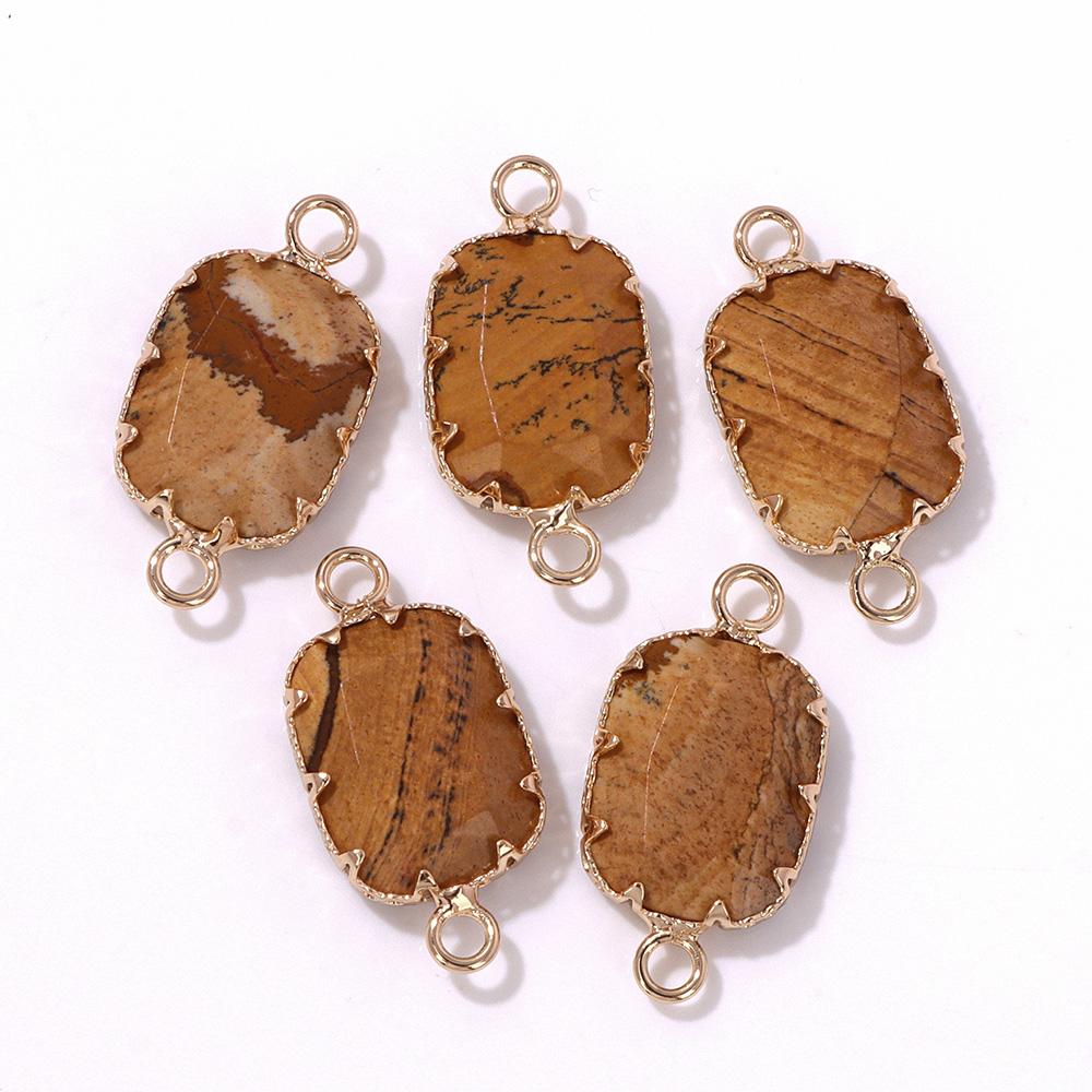 2pcs Natural Stone Pendant Quartz Lapis Chalcedony Amethysts Tiger Eye Stone Connector Charm For Making Necklace Bracelet