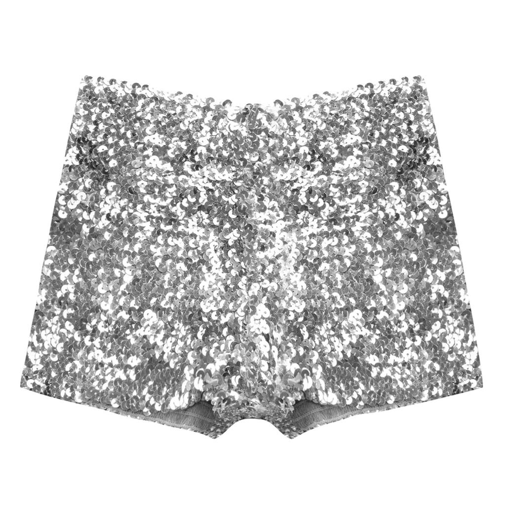 Kids Boys Girls Dance Shorts Shiny Sequins Solid Color Good Elastic Waist Stage Performance Athletic Wear