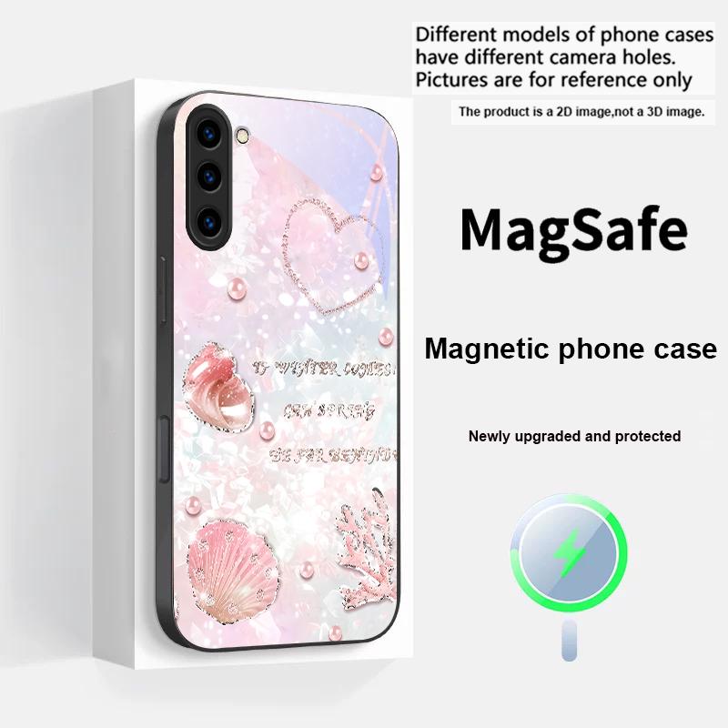 

Beautiful Purple Shell For Magsafe Samsung S25 S25 Edge S25Ultra S8 9 10 20 S21 Pro 22 Plus S23 FE S24 Ultra Glass Phone Case Galaxy S23+