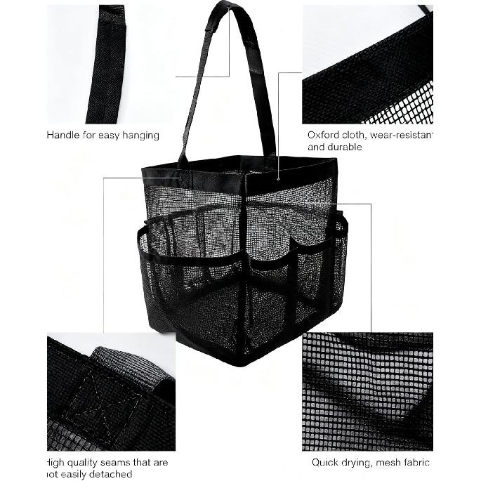 Mesh Shower Caddy Bathroom Portable College Dorm Essentials for Girls Guys Shower Tote Beach Camp Travel Hanging Toiletry Bag Black
