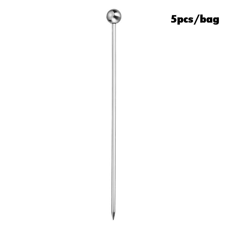 Wine Needle Cocktail Picks Stick Stainless Steel Fruit Picks Reusable Metal Cocktail Skewers Olives Appetizers Tools