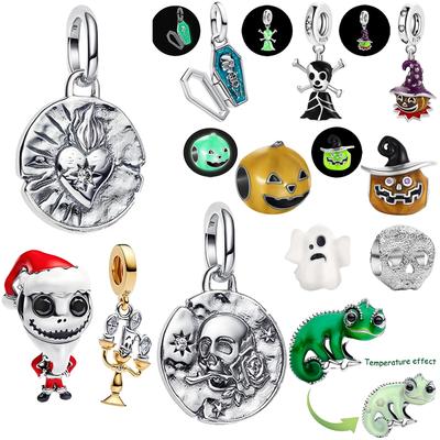 Halloween Copper Luminous Pumpkin Gift Ghost Skull Chameleon Charms Fit Original Bracelets Diy Jewelry Accessories