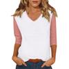 Women's Casual Fashion Sexy Comfortable V-neck Stitching Color Three-quarter Sleeve Top