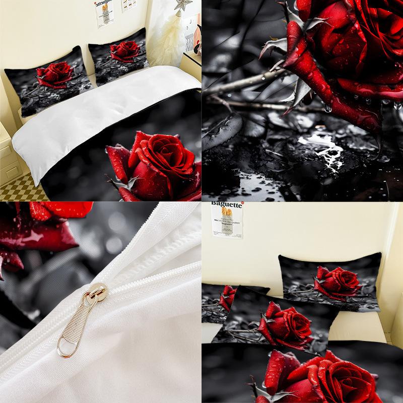 Rose Series 3D Digital Printing Three-Piece Bedding Kit Bed Sheet Quilt Cover