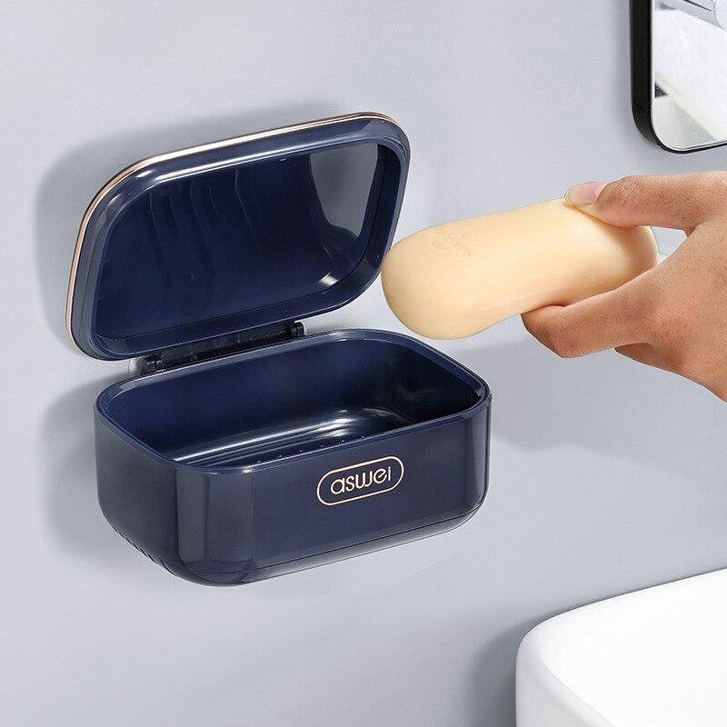 Double Layer Drain Soap Box, Wall Mounted Soap Holder, Bathroom Shower Soap Rack Sponge Storage Plate for Laundry & Toilet
