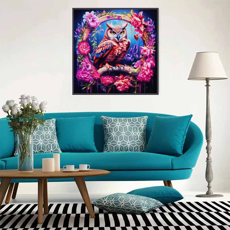 New Arrival 5D DIY Full Circle Diamond Painting "Owl In the Flower Bush" Embroidery Cross Stitch Home Decor Gift