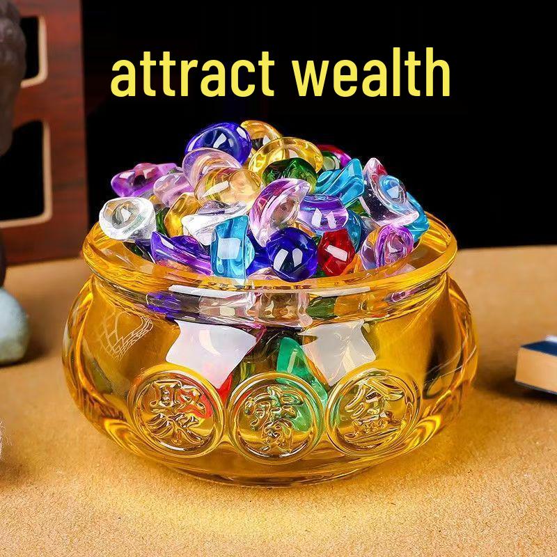 Yellow Crystal Glass Wealth Basin Ornament for Home or Office Decor