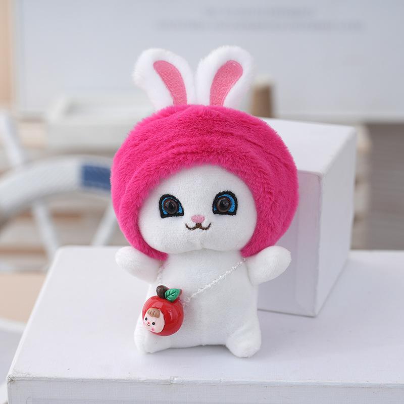 

Soft Rabbit Fluffy Doll With Fruit Hat Keychain For Girls Cute Animal Stuffed Яскраво-рожевий