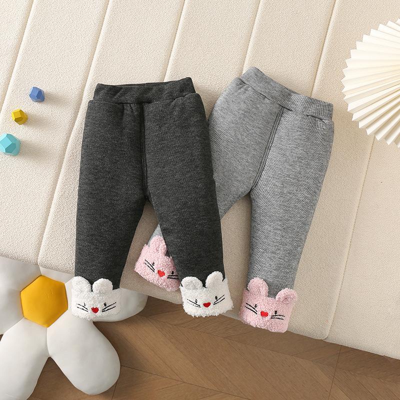 Kleinkind Mädchen Fleecegefütterte Thermo-Hose Bären-Print Verdickte Winter Baumwollhose