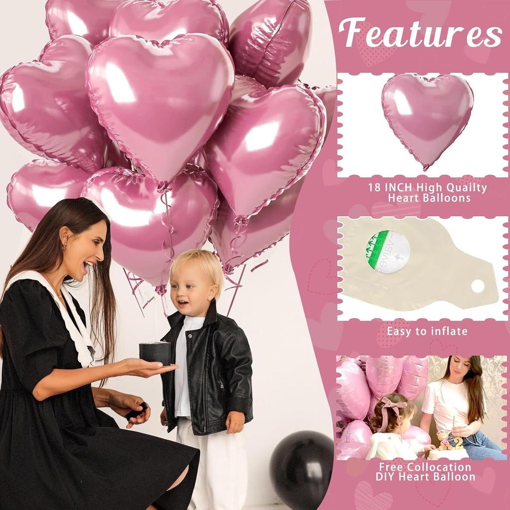 5/10 st 18 tum Rosa Kärlekshjärta Form Folieballonger Bröllopsdekoration Födelsedagskalas Gåva Hemrumsinredning DIY Aluminium Luftballonger