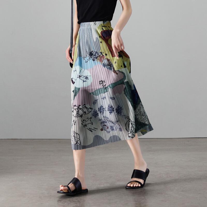 SOFSIL Women s A-Line Artistic Print Pleated Midi Skirt XXL