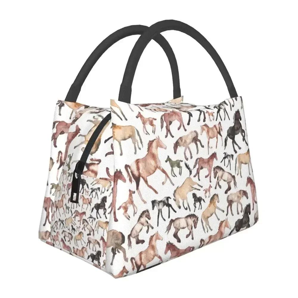 Horses Lunch Bags Insulated Bento Box Resuable Lunch Tote Picnic Bags Cooler Thermal Bag for Woman Student Travel