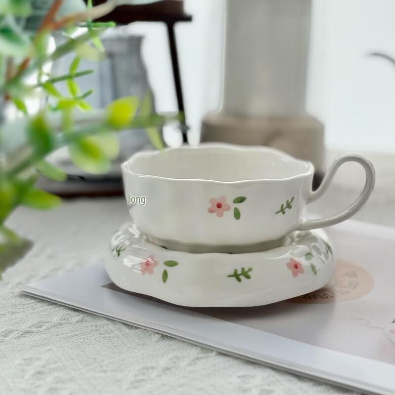 Shangqi Hand-painted Floral Ceramic Coffee Cup and Saucer Set