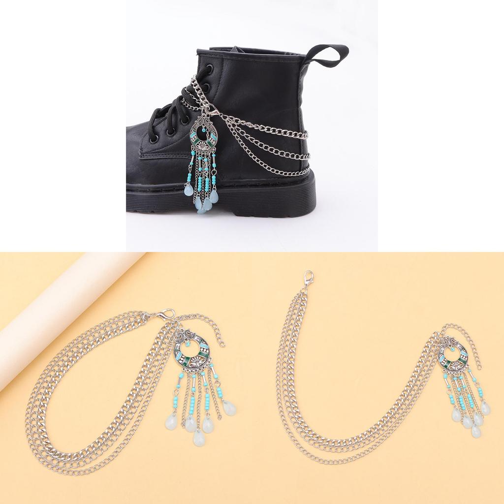 Ethnic Style Metal Tassel Shoe Chain With Peace Lock For Boho Fashion Accessory