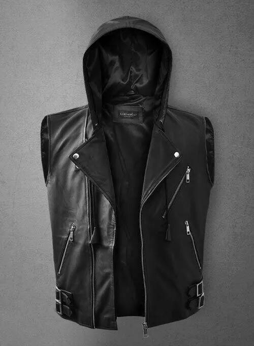 AL KHALID Winter Hoodie Black Waistcoat Western Vest Coat Men Lambskin Leather Jacket