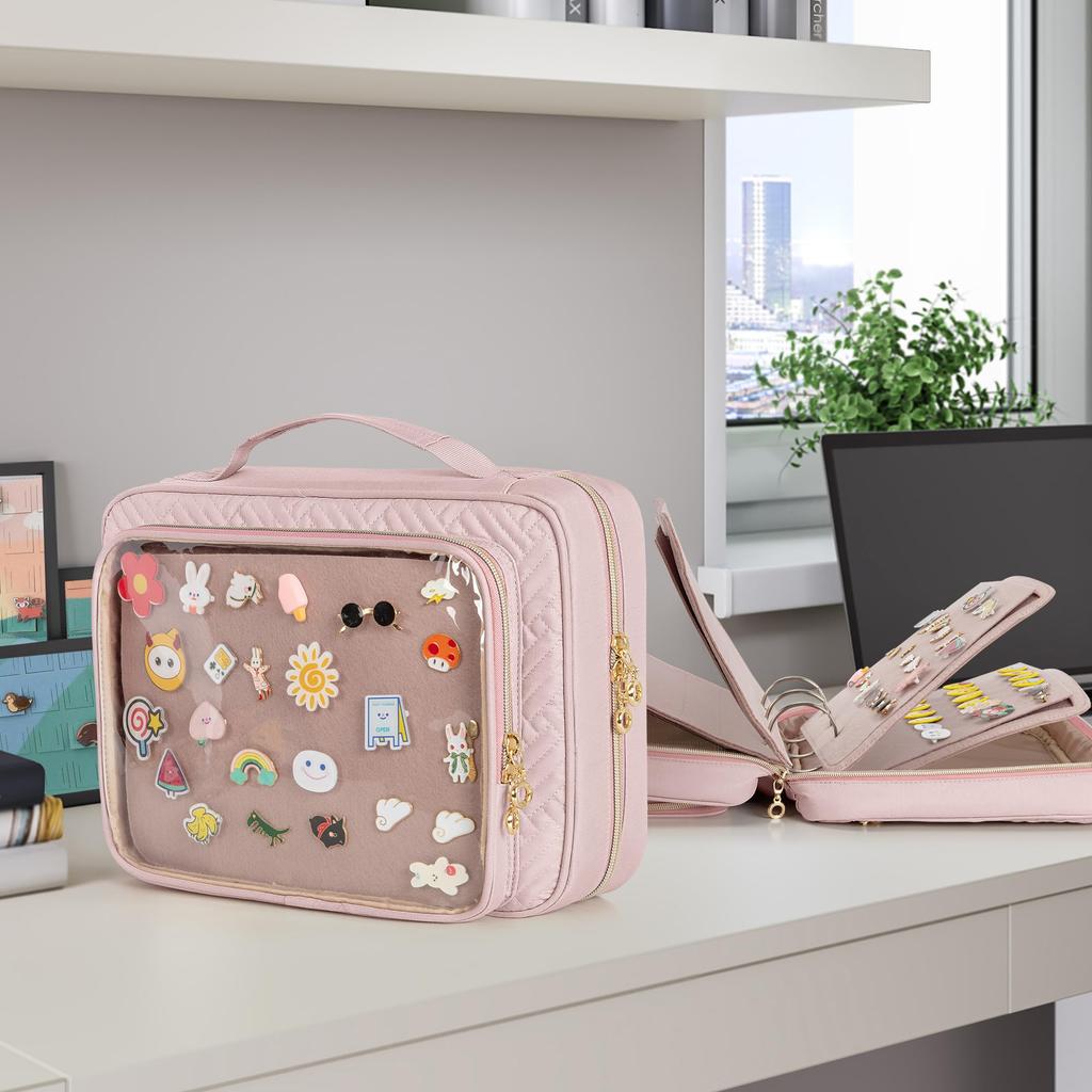 Luxja Badge Storage Bag with Clear Pocket for Badge Pin and Transport of Your Favorite Merchandise Pink Collections, Badges, Files, Display, Storage,