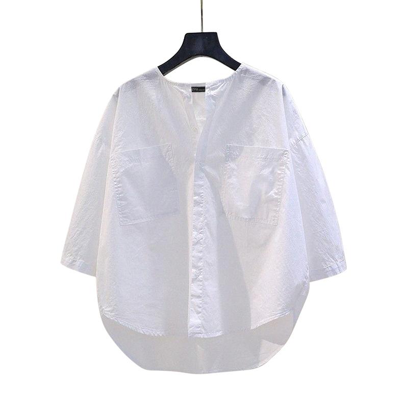 

ZANZEA Women Daily Patch Pocket Puff Sleeve Solid Color Round Neck Shirts 2XL