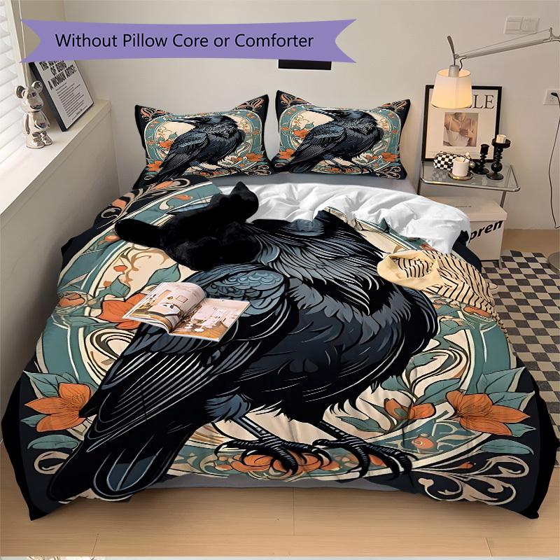 3pcs Raven Ornament Duvet Cover Set - Machine Washable, Includes 1 Cover and 2 Pillowcases, No Core Included yy251013016