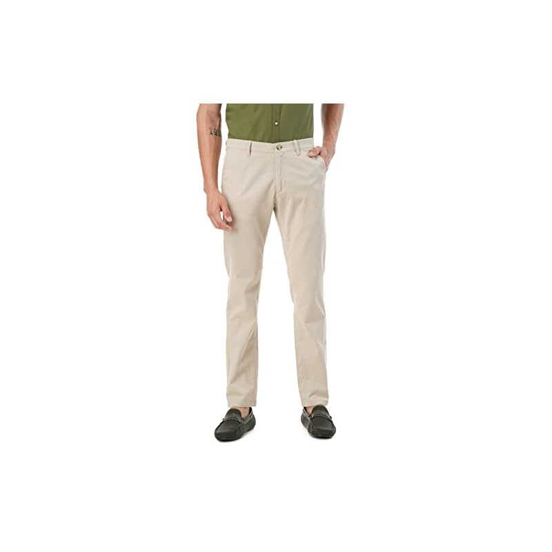 FYLTR Men's Straight Fit Stretch Cotton Khaki Trousers with Elasticated Waistband -Soft Handfeel