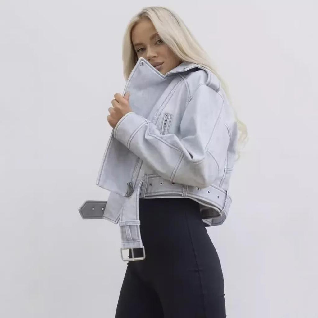 European & American Women's Washed Motorcycle Leather Jacket - 2024 Autumn Fashion