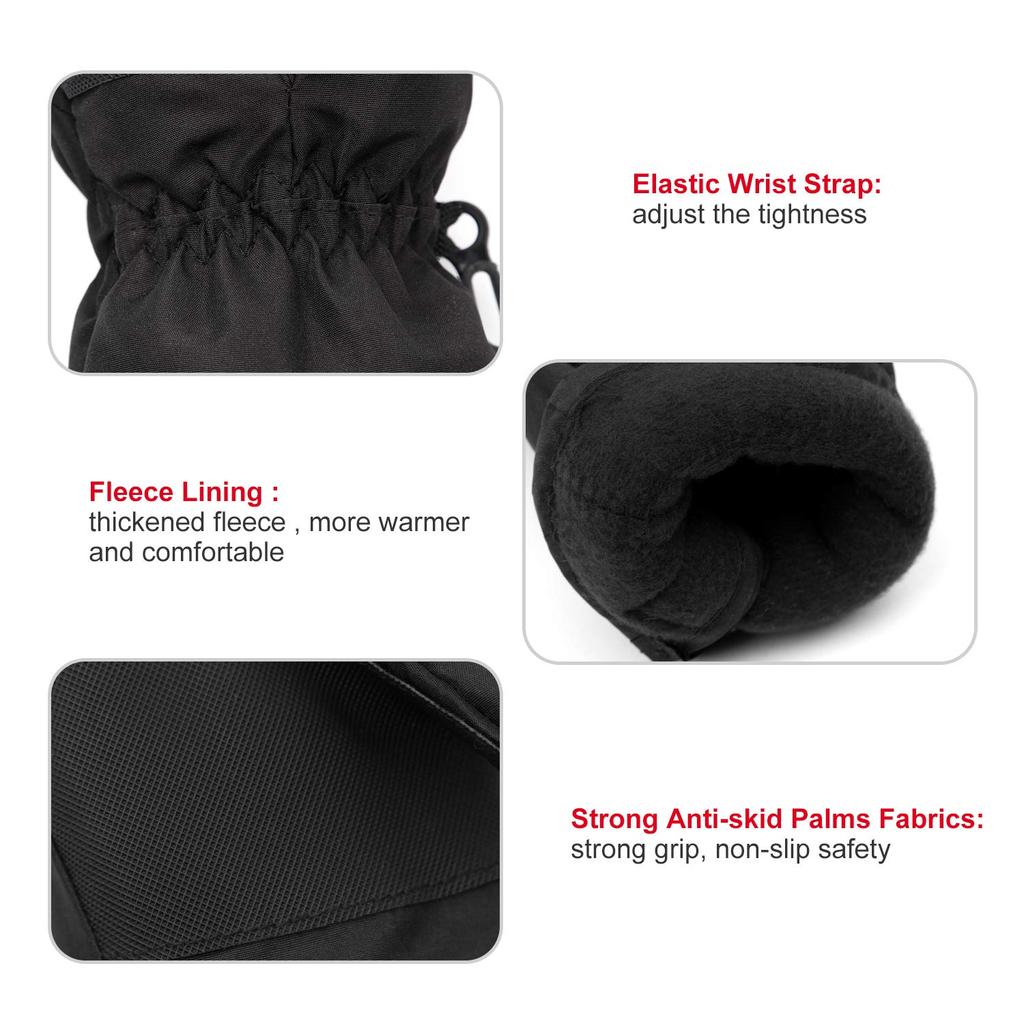 Winter Ski Gloves for Ages Black Children's Gloves, Waterproof, Warm, Fleece-Lined Kids, Fall/Winter Model, 3-5,