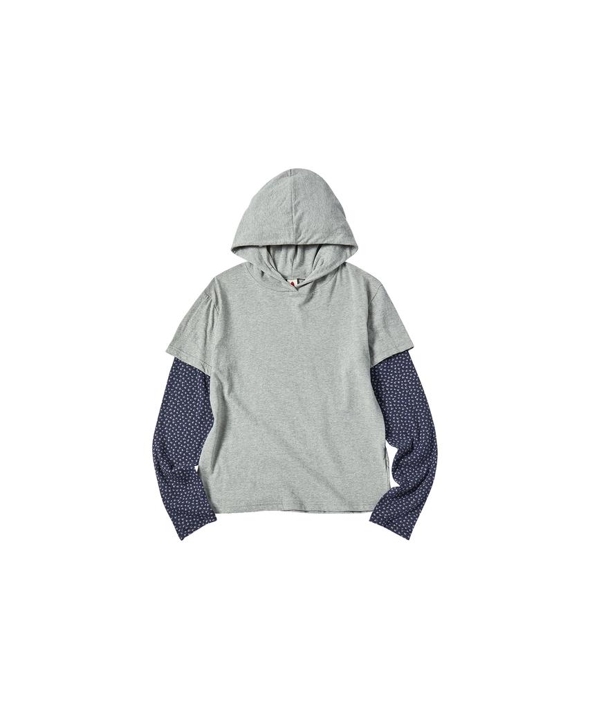COMONINOZ W Eyelet Print Hoodie T-Shirt [Gray]