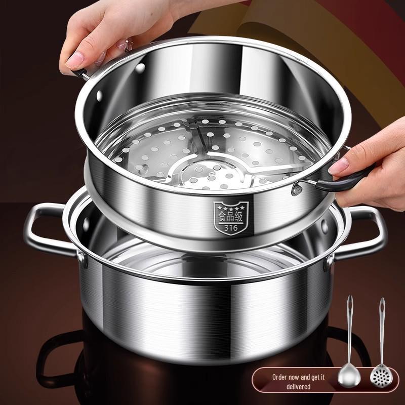 316 Stainless Steel Thickened Clear Soup Pot, Non-Coated, Flat Bottom, Yin-Yang Hot Pot for Induction and Gas Cooktops.