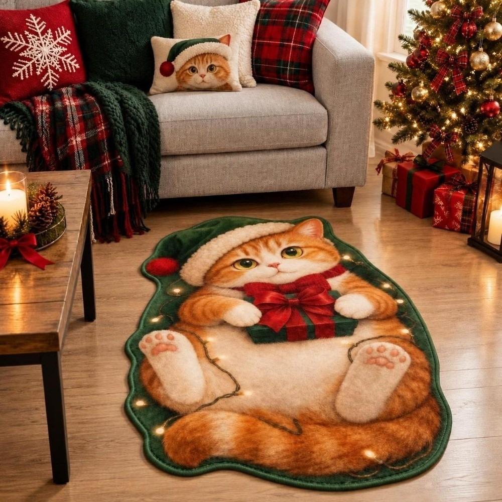 Cute Cat Pattern Christmas Cat Doormat Stain Resistant Indoor Floor Rug Bathroom Floor Mat  Bedroom