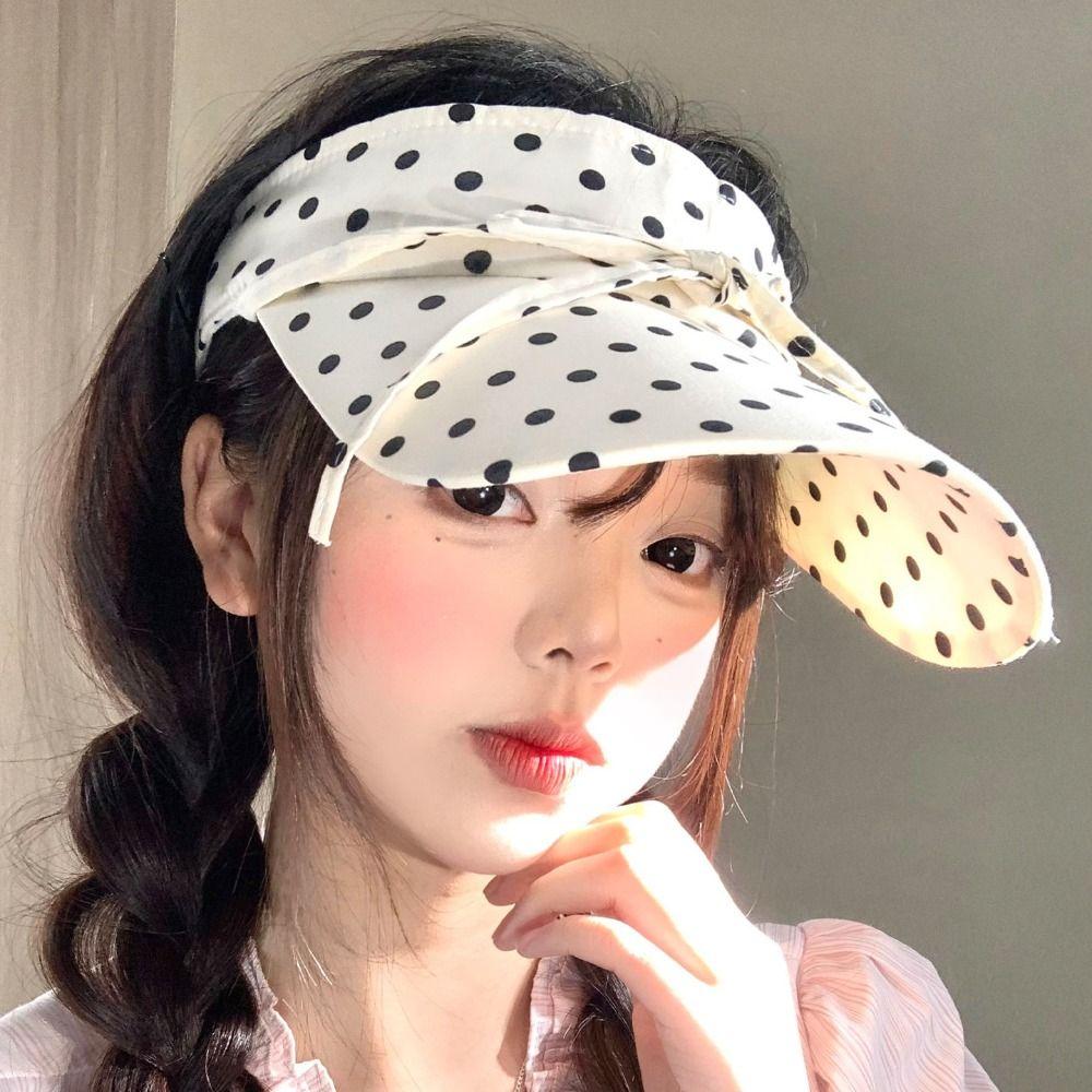 Bow Decor Sun Hat Polka Dot Duckbill Cap Sweet Visor Hat  Outdoor Travel Beach