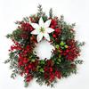 Realistic Design Christmas Wreath Velvet Bow Faux Greenery Wreath  Indoor Decor